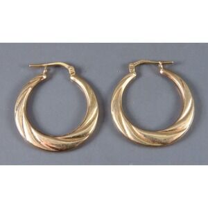 14K YELLOW GOLD Over Sterling Silver TWISTED FLAT HOOP EARRINGS Jordan Mom Mark